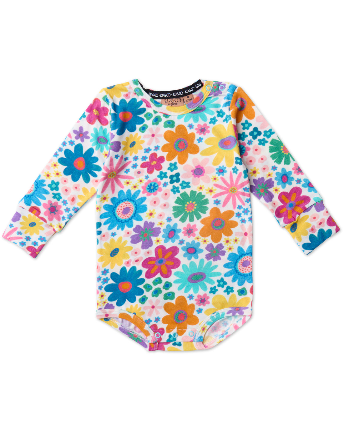 Rainbow Flowers Organic Long Sleeve Romper