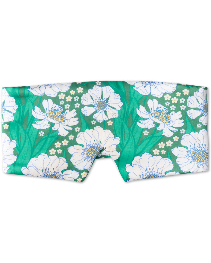 Tumbling Flowers Green Block Out Silk Eye Mask