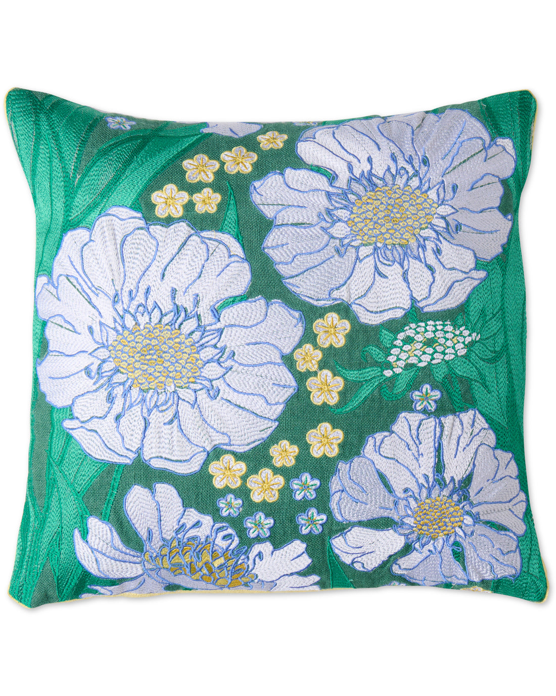 Tumbling Flowers Green Embroidered Cushion