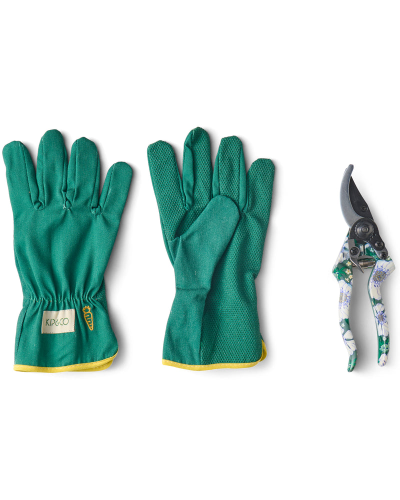 Tumbling Flowers Green Garden Secateurs and Gloves Set