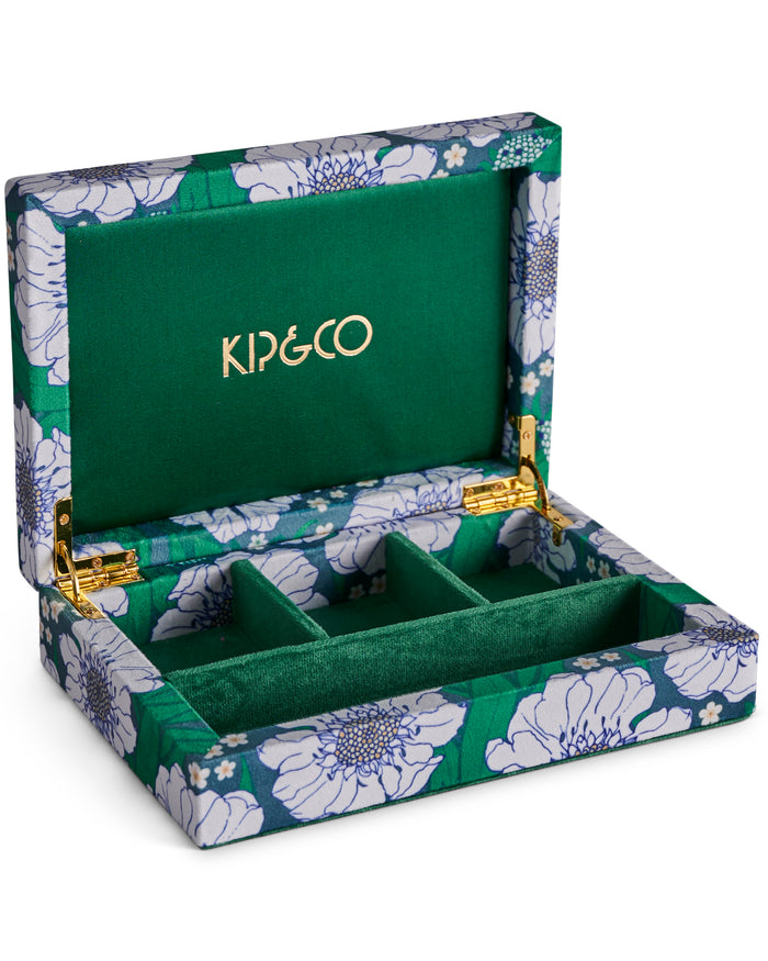 Tumbling Flowers Green Velvet Jewellery Box Small