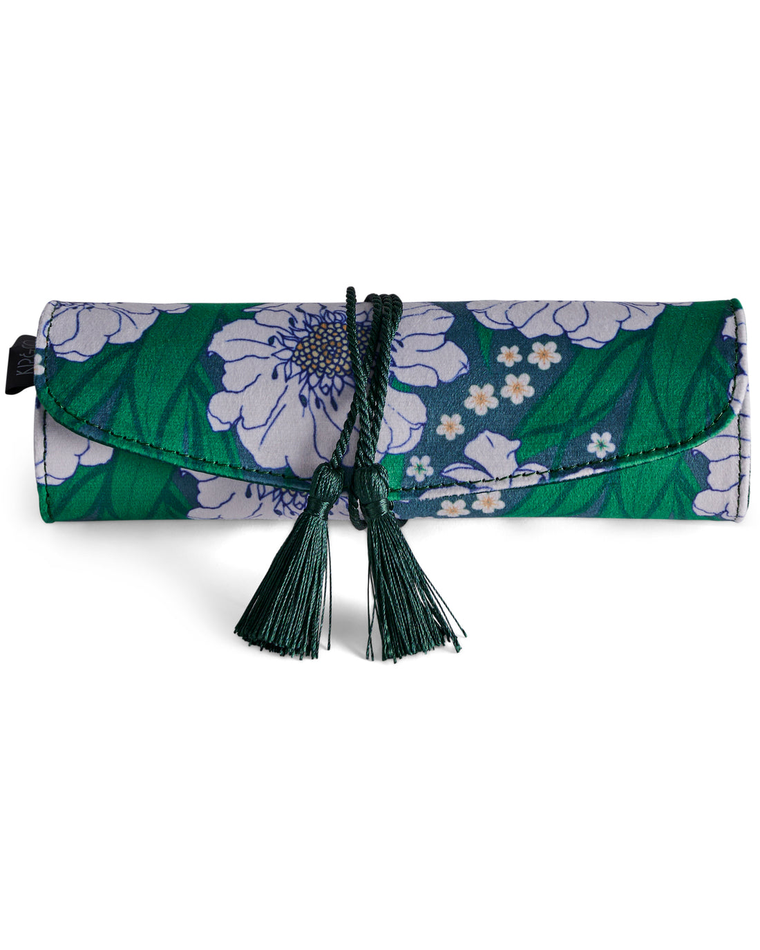 Tumbling Flowers Green Velvet Jewellery Roll