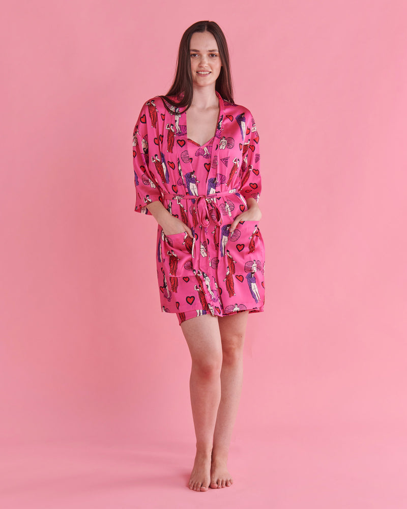 Kip&Co x Jenny Kee Pretty In Pink Satin Robe