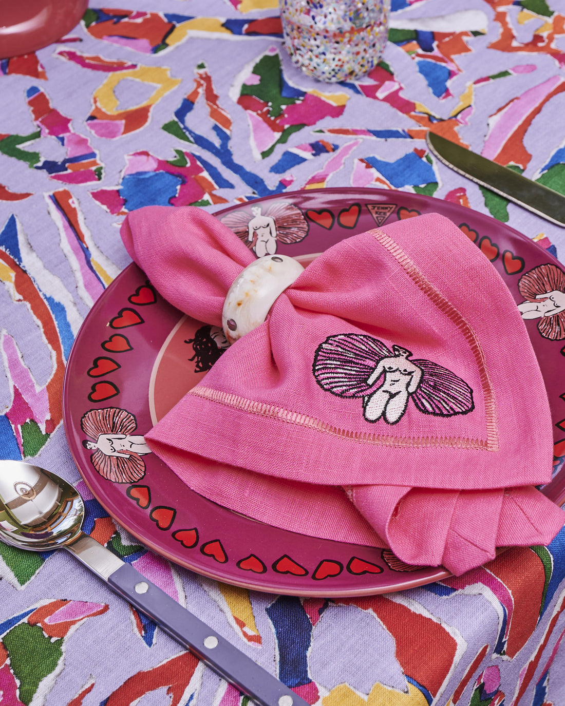 Kip&Co x Jenny Kee Pretty In Pink Embroidered Linen 4P Napkin Set