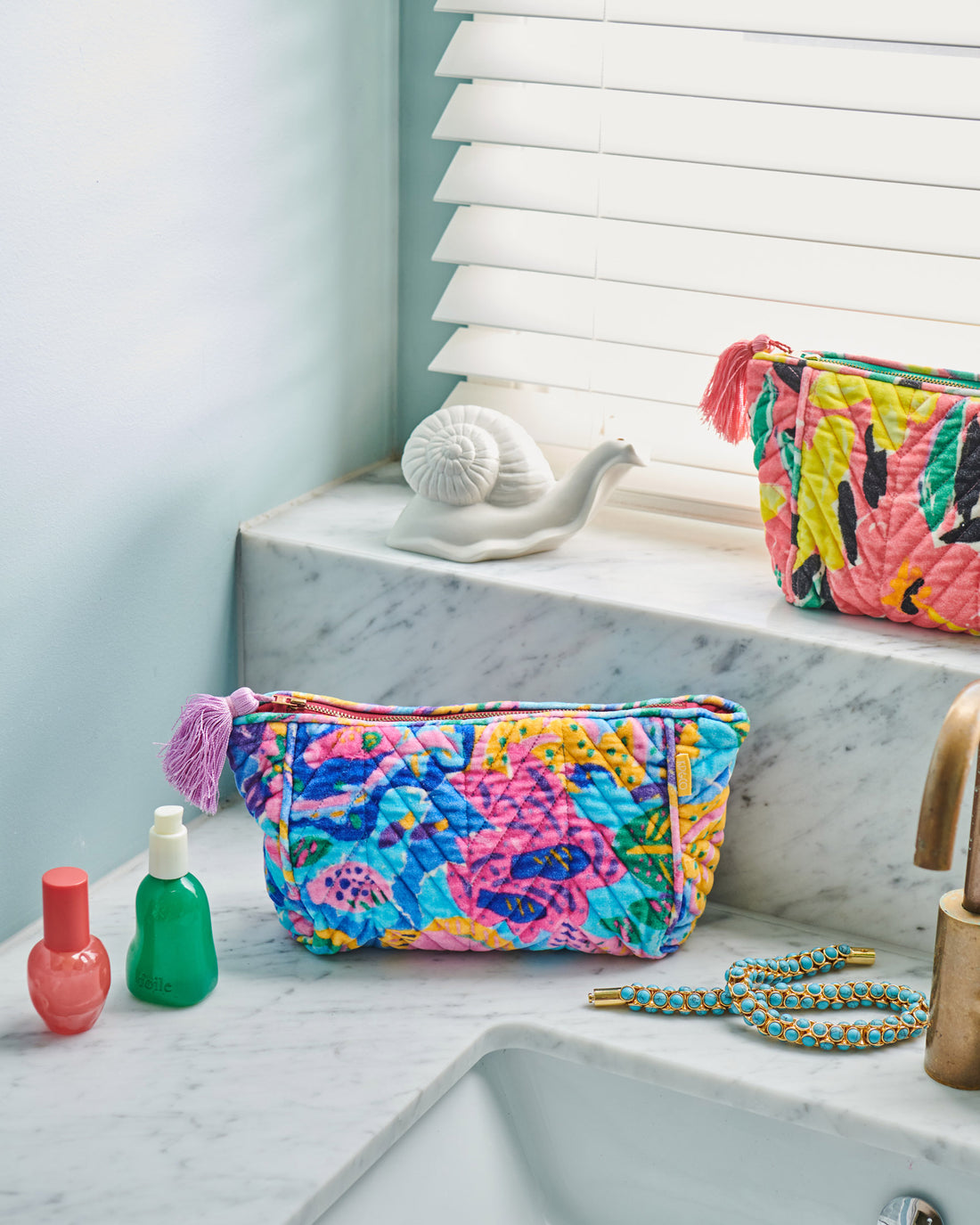 Kip&Co x Ken Done Reef Garden Velvet Toiletry Bag