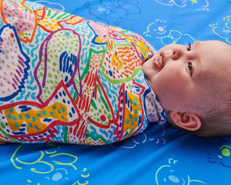 Kip&Co x Ken Done Rainbow Fish Bamboo Swaddle