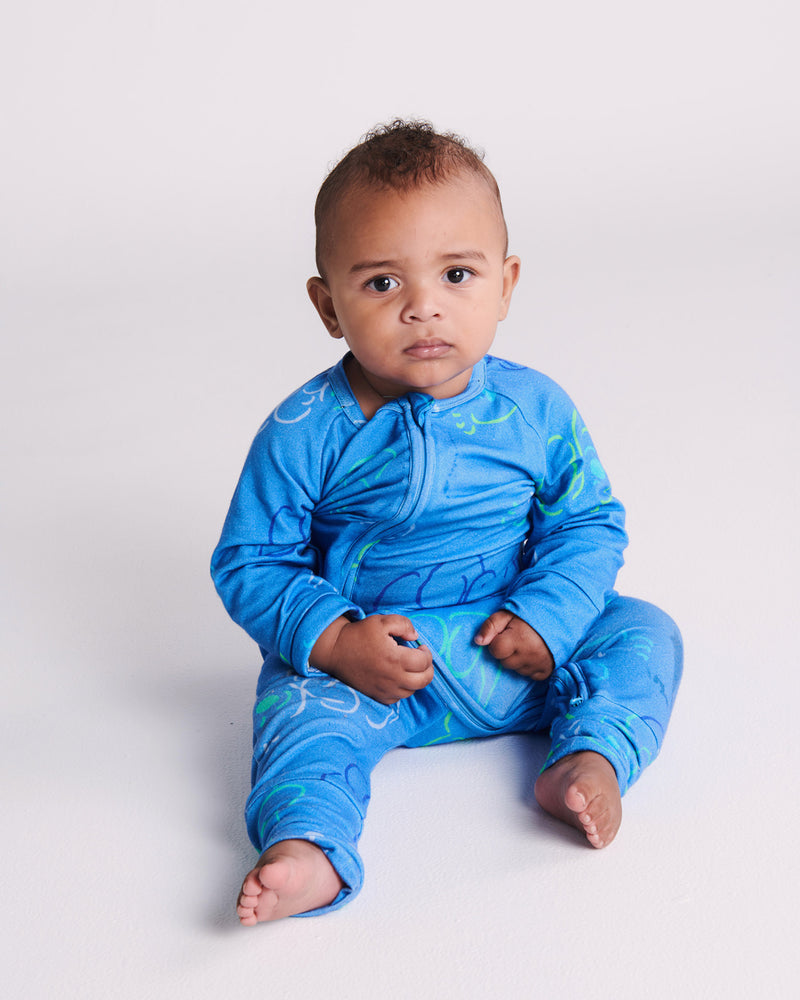 Kip&Co x Ken Done Koala Cuddles Blue Organic Long Sleeve Zip Romper