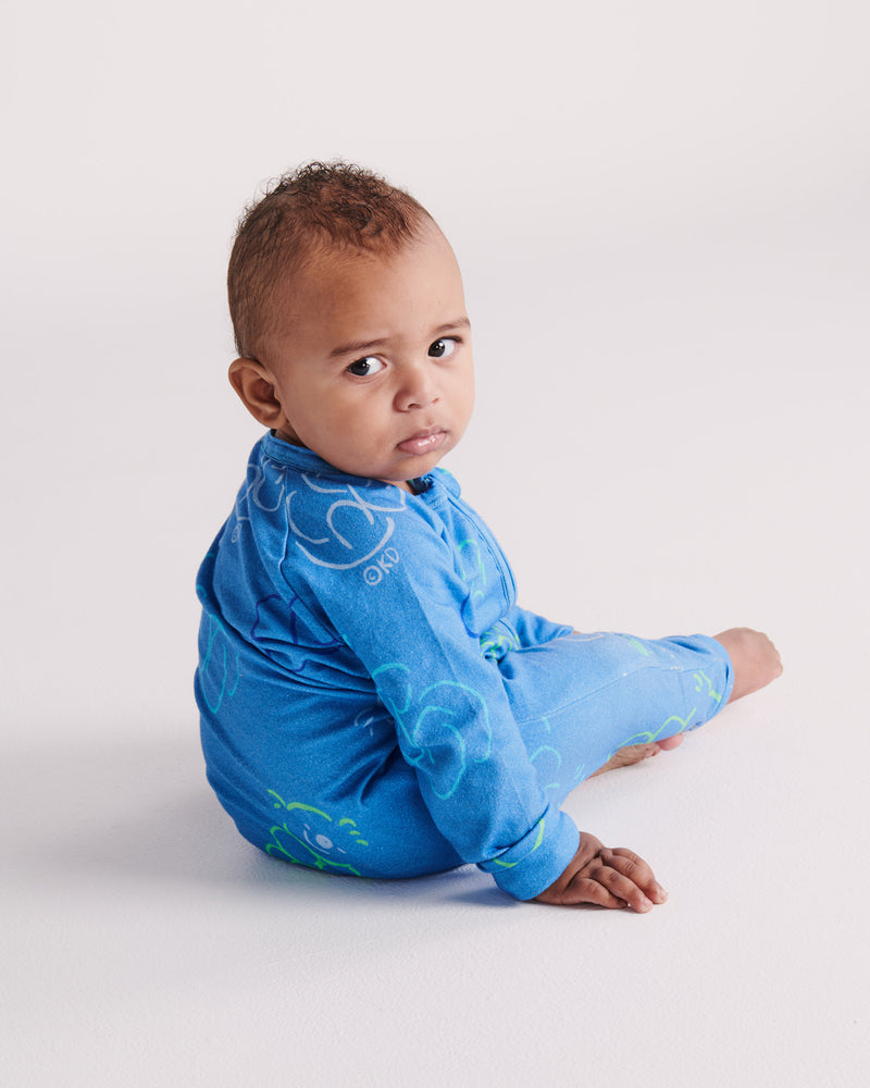 Kip&Co x Ken Done Koala Cuddles Blue Organic Long Sleeve Zip Romper