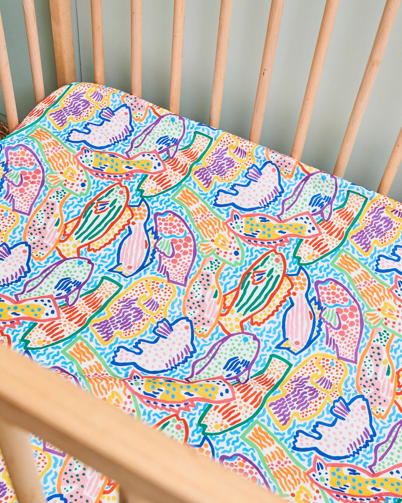 Kip&Co x Ken Done Rainbow Fish Organic Cotton Baby Fitted Sheet