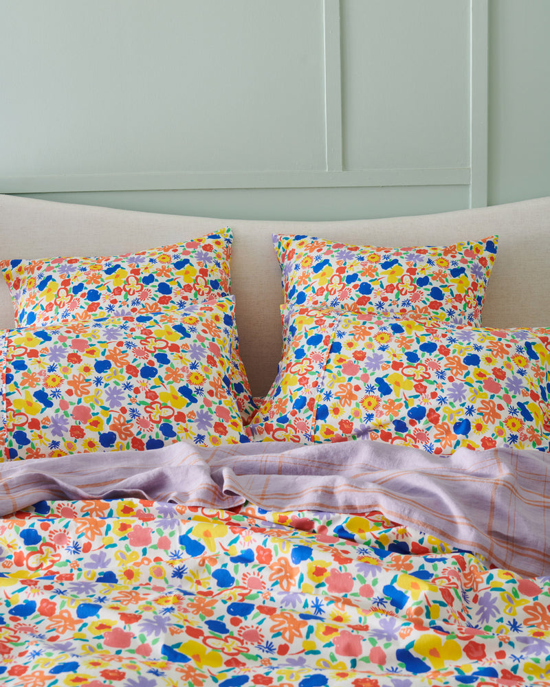 Kip&Co x Ken Done Summer Floral White Organic Cotton European Pillowcases