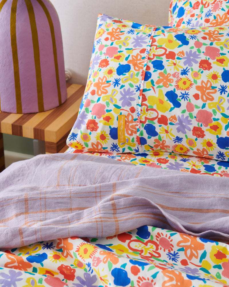 Kip&Co x Ken Done Summer Floral White Organic Cotton Pillowcases