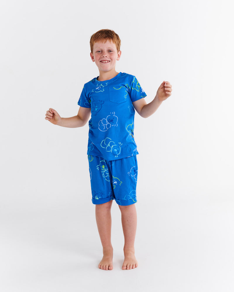 Kip&Co x Ken Done Koala Cuddles Blue Organic Cotton Short Sleeve Tee & Short Pyjama Set