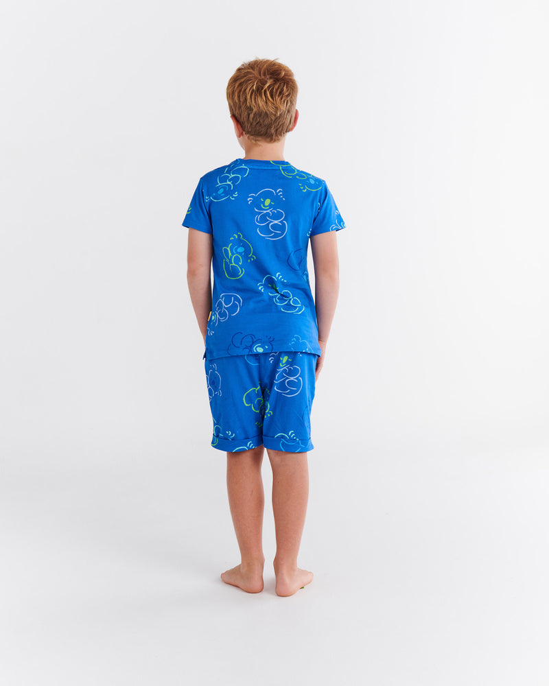 Kip&Co x Ken Done Koala Cuddles Blue Organic Cotton Short Sleeve Tee & Short Pyjama Set