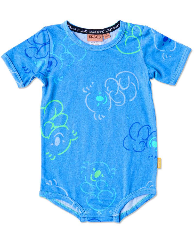 Kip&Co x Ken Done Koala Cuddles Blue Organic Short Sleeve Romper