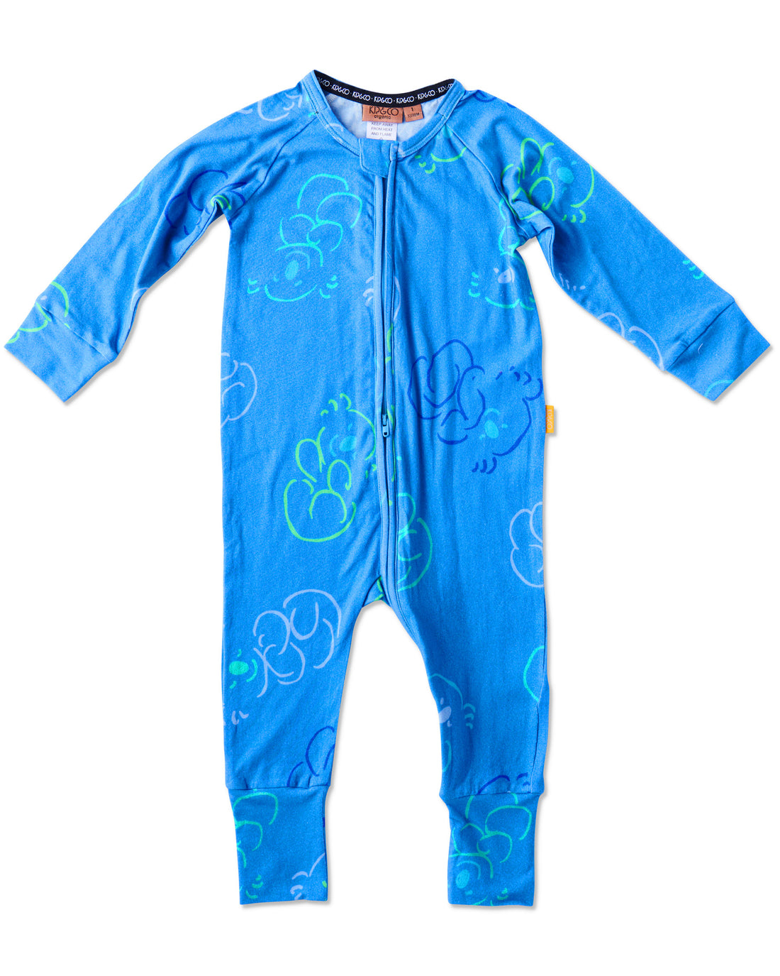 Kip&Co x Ken Done Koala Cuddles Blue Organic Long Sleeve Zip Romper