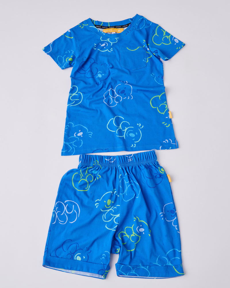 Kip&Co x Ken Done Koala Cuddles Blue Organic Cotton Short Sleeve Tee & Short Pyjama Set