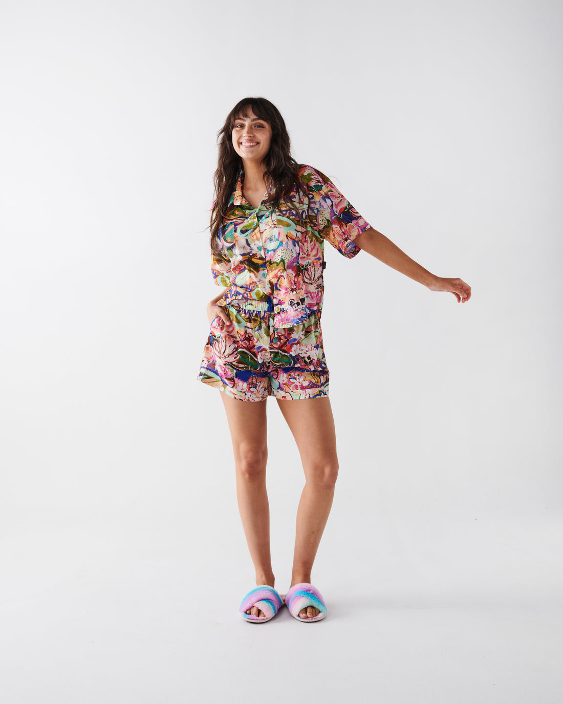 Kip&Co x Kezz Brett Waterlily Waterway Short Sleeve Shirt & Short Pyjama Set