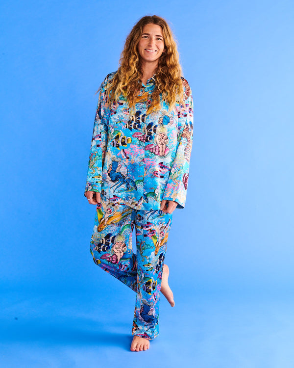 Kip&Co x May Gibbs Waterworld Satin Long Sleeve Shirt & Pant Pyjama Set