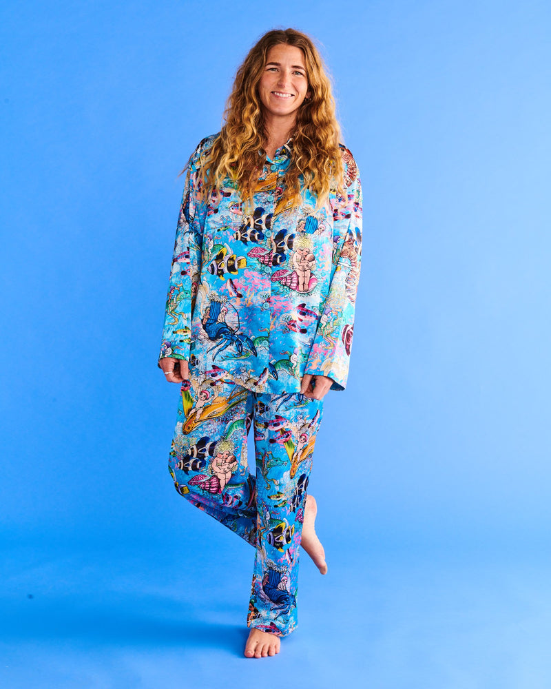 Kip&Co x May Gibbs Waterworld Satin Long Sleeve Shirt & Pant Pyjama Set