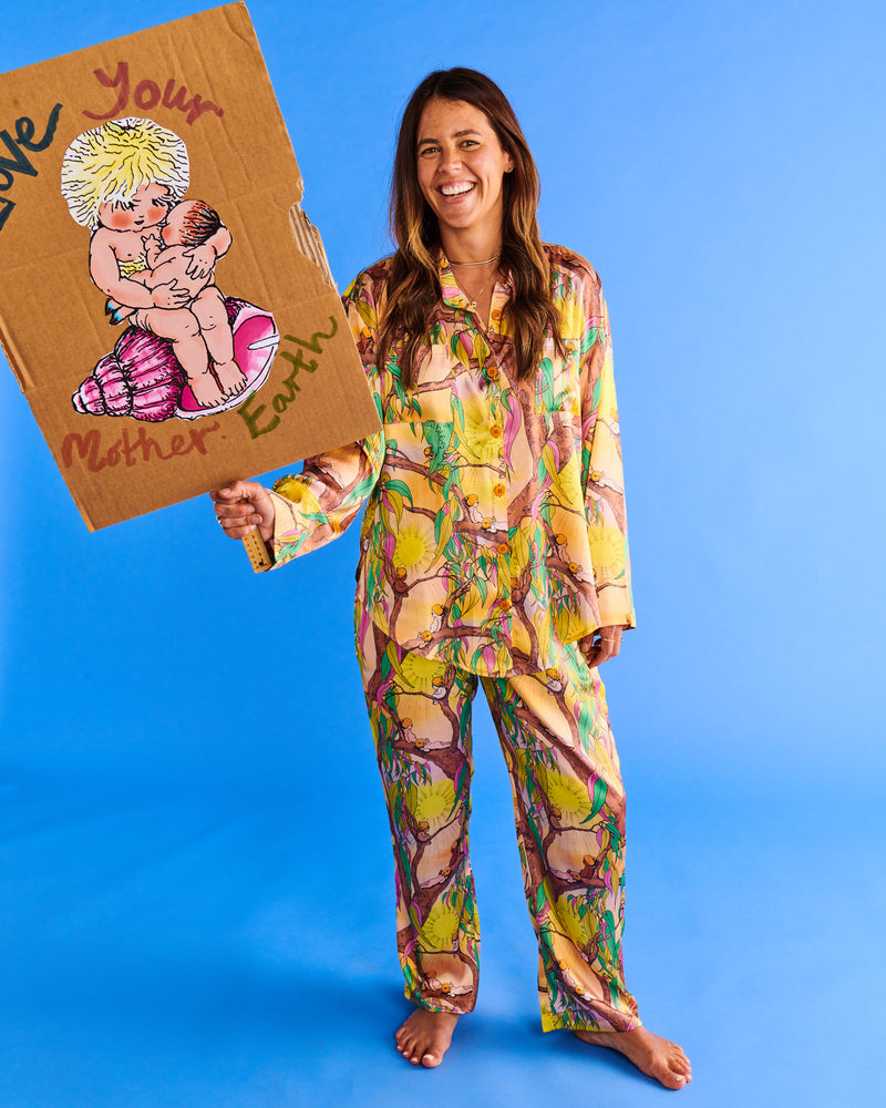 Kip&Co x May Gibbs Sunrise Delight Satin Long Sleeve Shirt & Pant Pyjama Set