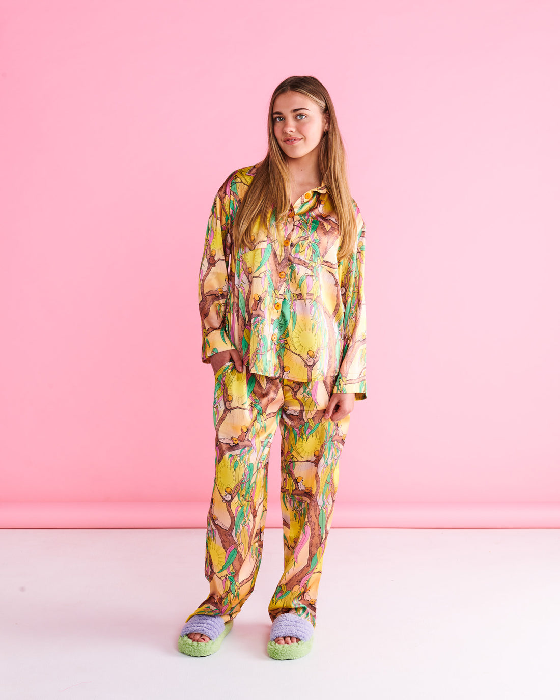 Kip&Co x May Gibbs Sunrise Delight Satin Teen Long Sleeve Shirt & Pant Pyjama Set