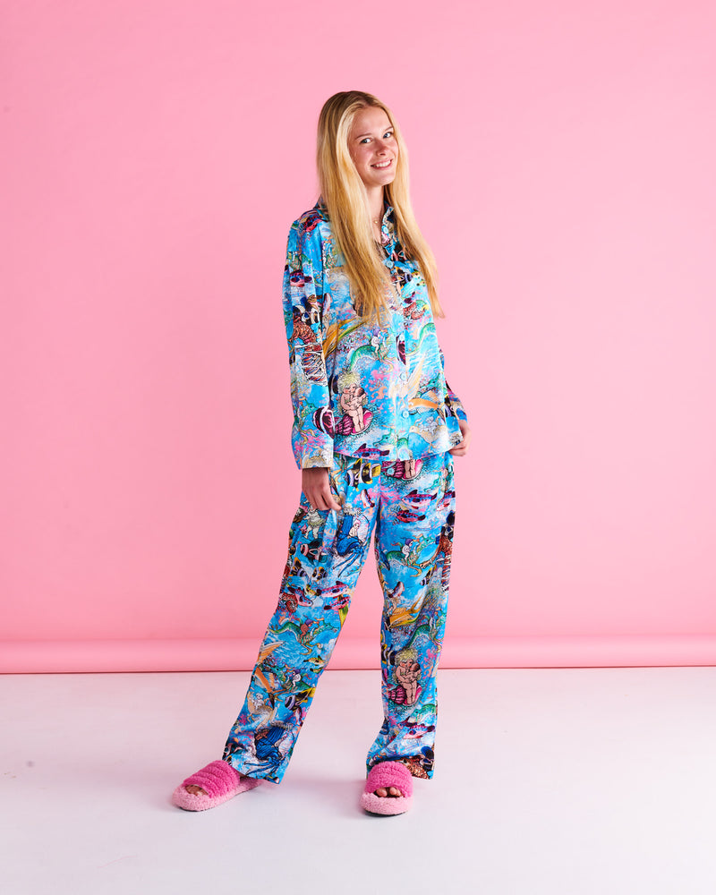 Kip&Co x May Gibbs Waterworld Satin Teen Long Sleeve Shirt & Pant Pyjama Set