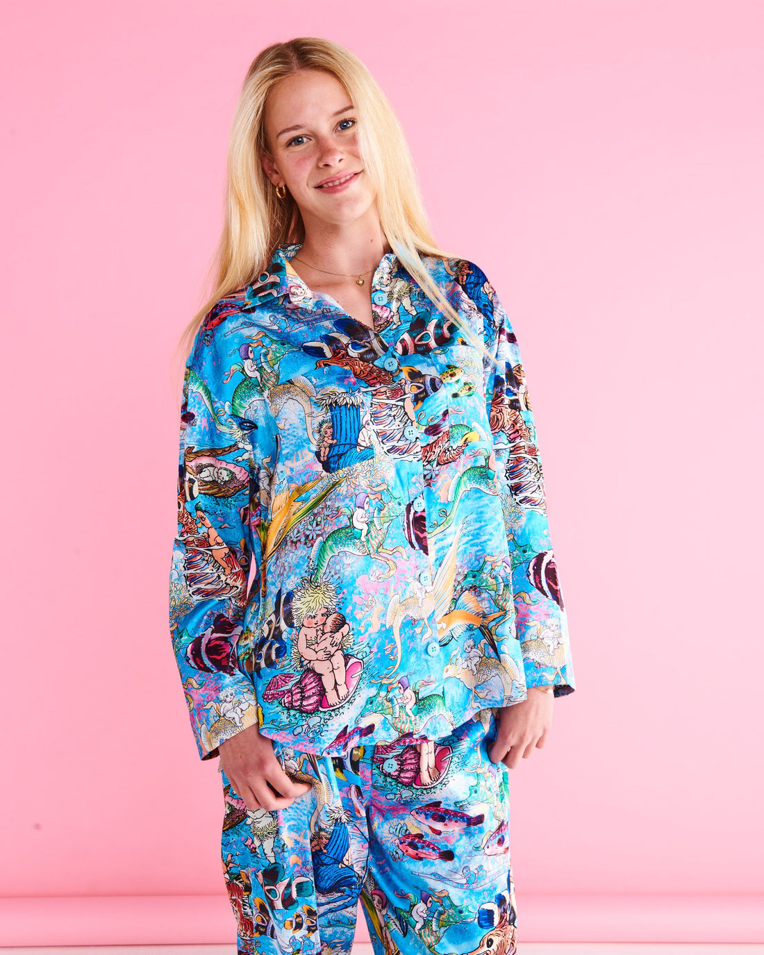 Kip&Co x May Gibbs Waterworld Satin Teen Long Sleeve Shirt & Pant Pyjama Set