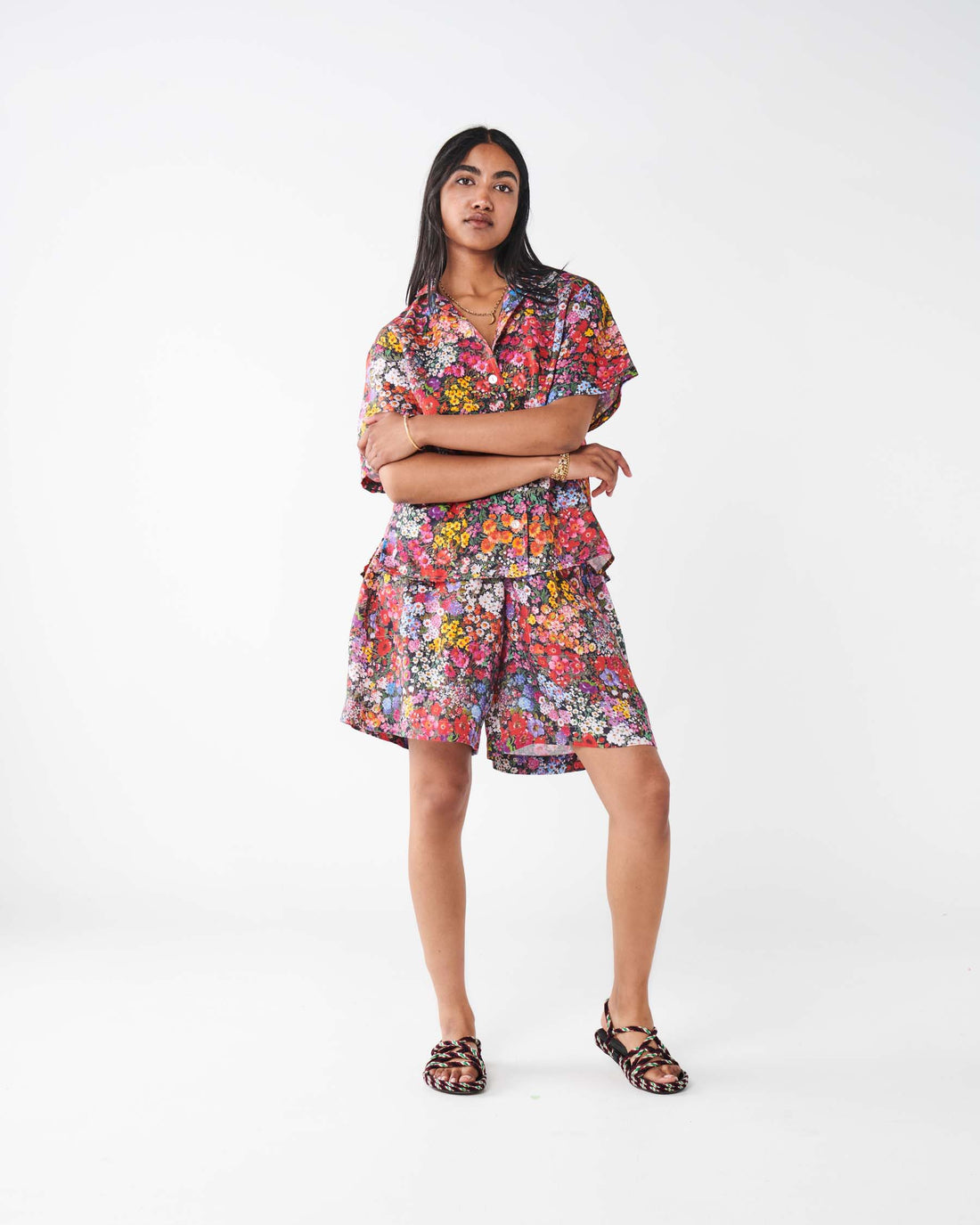 Forever Floral Black Linen Short Sleeve Shirt