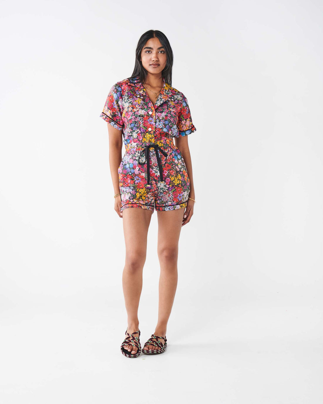 Forever Floral Black Linen Playsuit