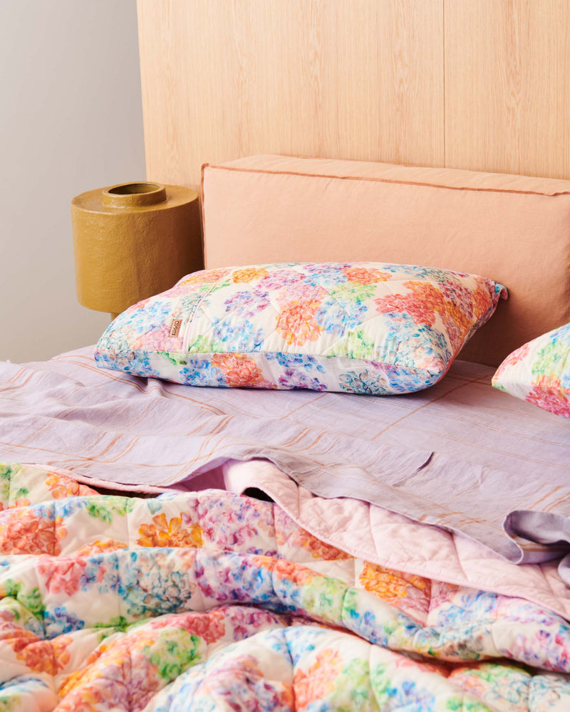 Hiding In The Hydrangeas Organic Cotton Quilted Bedspread