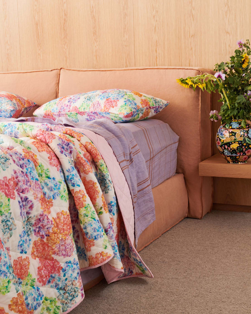 Hiding In The Hydrangeas Organic Cotton Quilted Bedspread