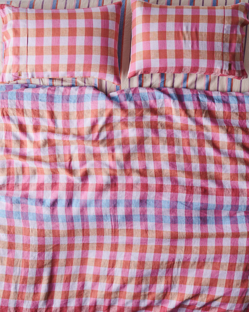 Summer Check Linen Pillowcases