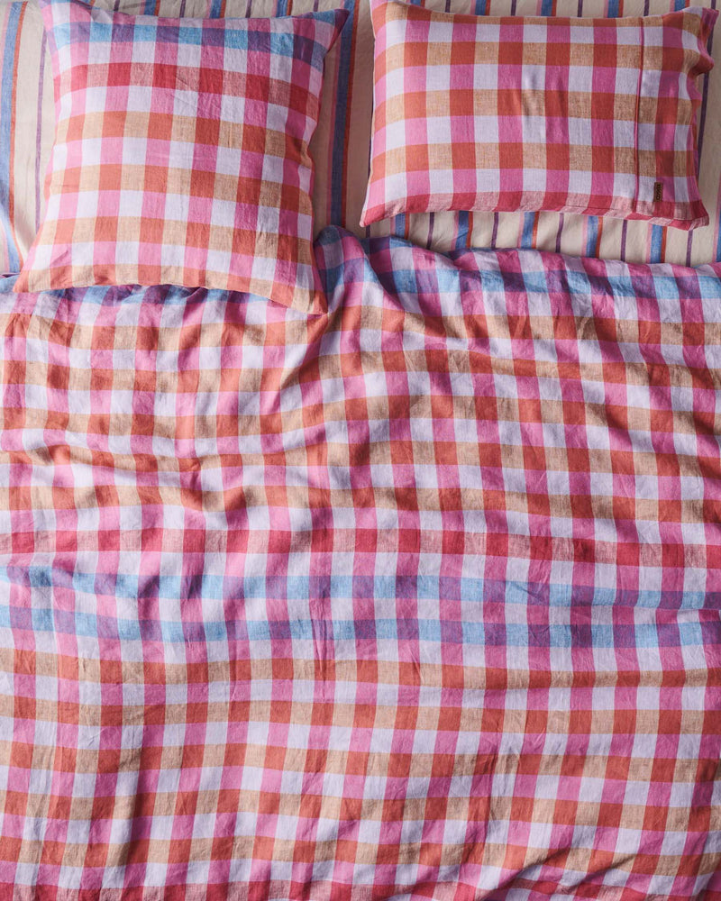 Summer Check Linen European Pillowcases