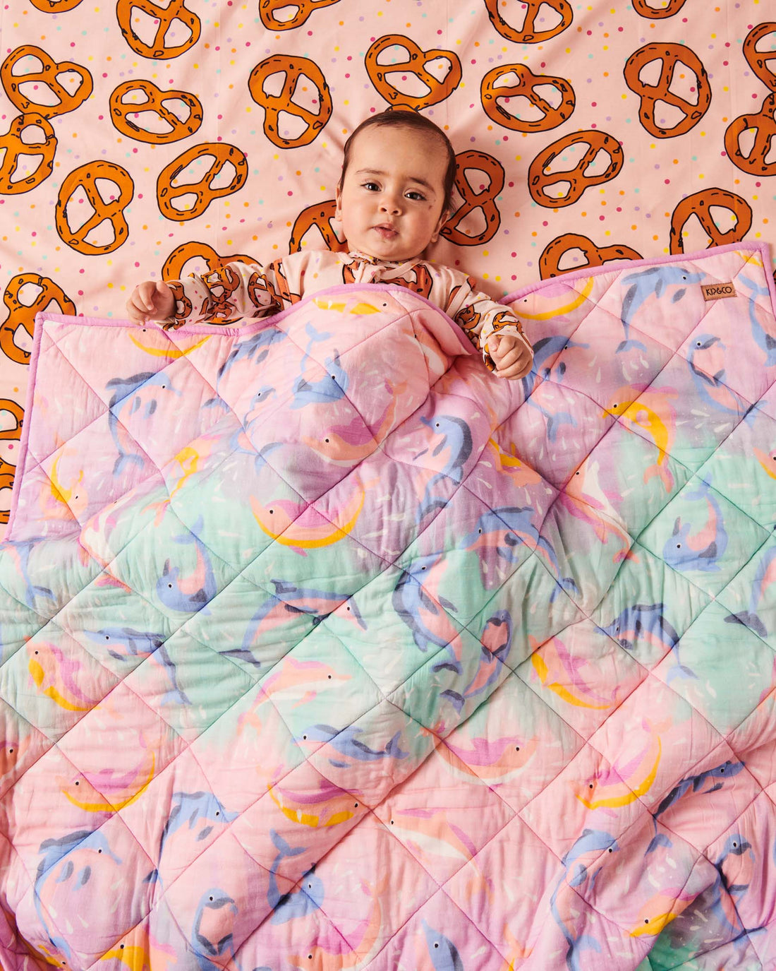 Dolphin Magic Organic Cotton Quilted Cot Bedspread