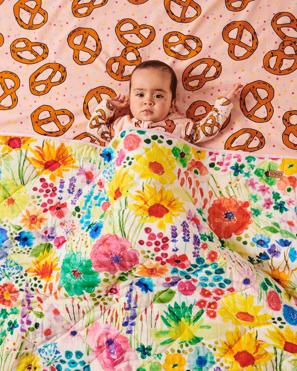Field Of Dreams In Colour Organic Cotton Quilted Cot Bedspread