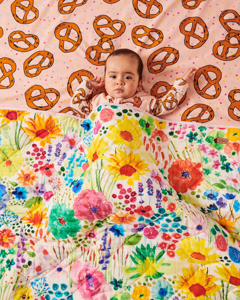 Field Of Dreams In Colour Organic Cotton Quilted Cot Bedspread