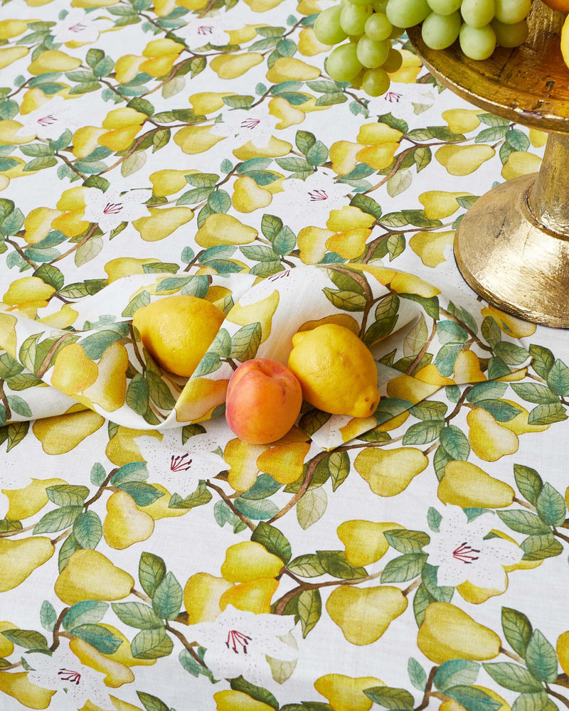 Summer Lily White Round Linen Tablecloth