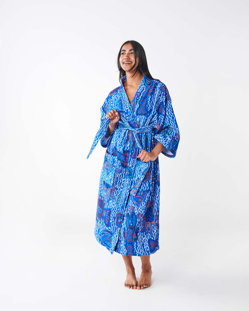 The Deep Blue Printed Terry Bath Robe