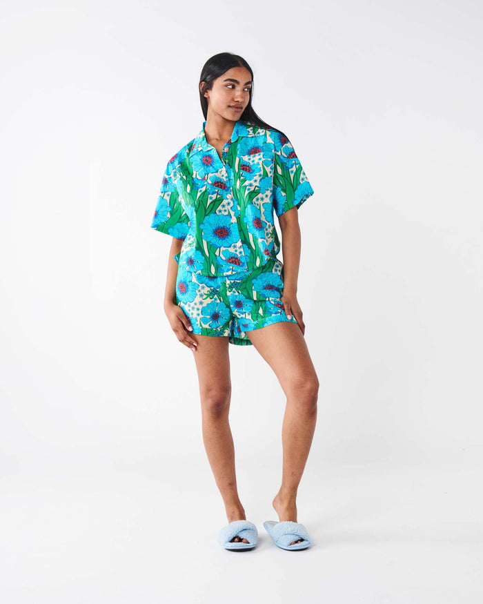 Tumbling Flowers Organic Cotton Short Sleeve Shirt & Short Pyjama Set