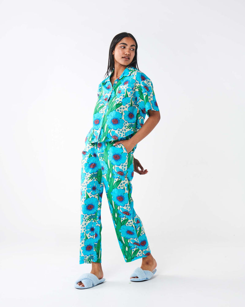 Tumbling Flowers Organic Cotton Short Sleeve Shirt & Pant Pyjama Set