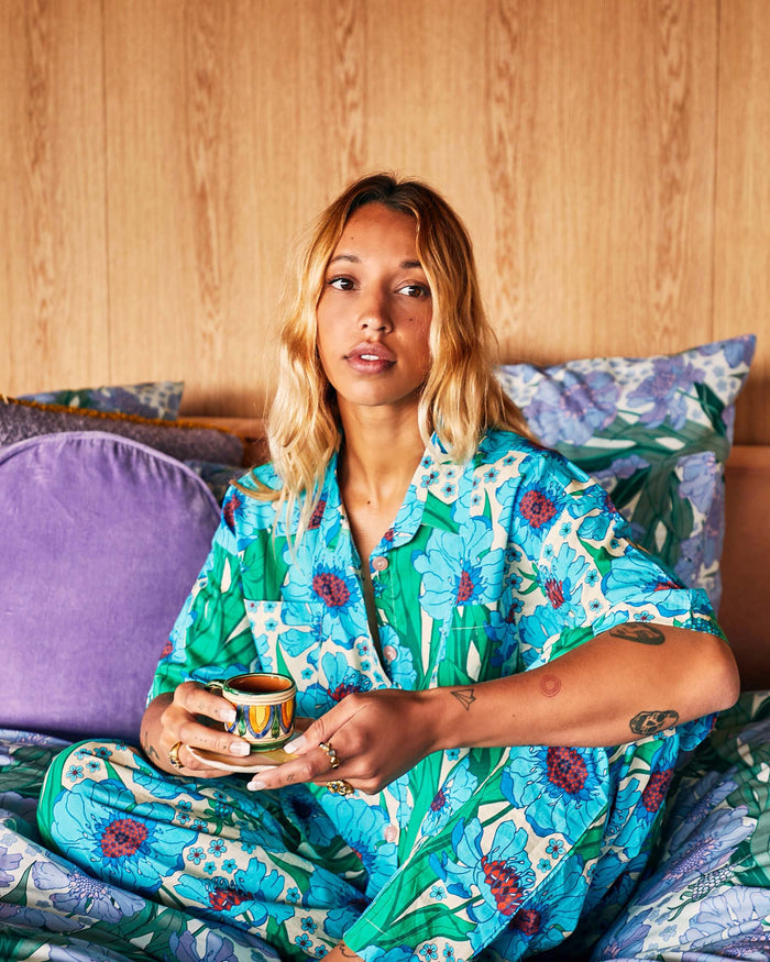 Tumbling Flowers Organic Cotton Short Sleeve Shirt & Pant Pyjama Set