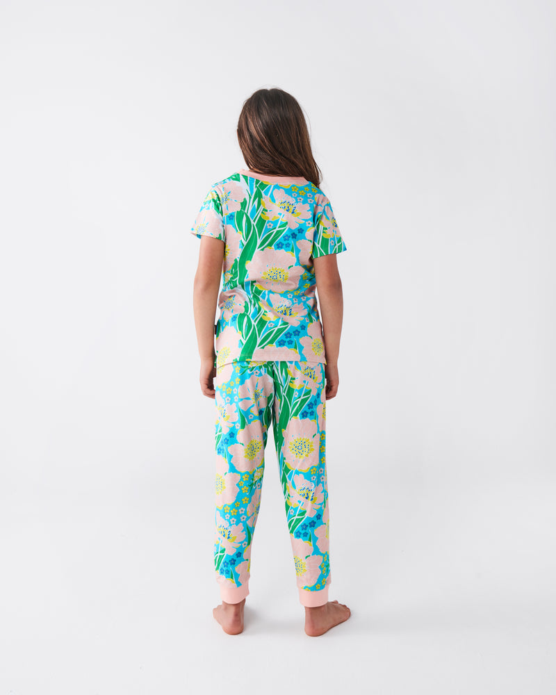 Tumbling Flowers Organic Cotton Short Sleeve Tee & Pants Pyjama Set