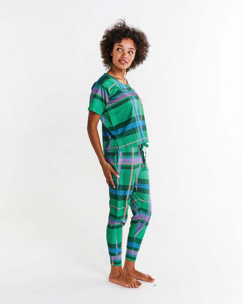 Jewel Of The Nile Tartan Organic Cotton Short Sleeve T-Shirt & Slouch Pant Pyjama Set