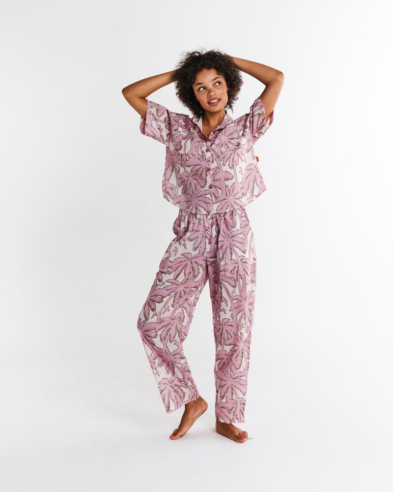 Balmy Palmy Organic Cotton Short Sleeve Shirt & Pant Pyjama Set