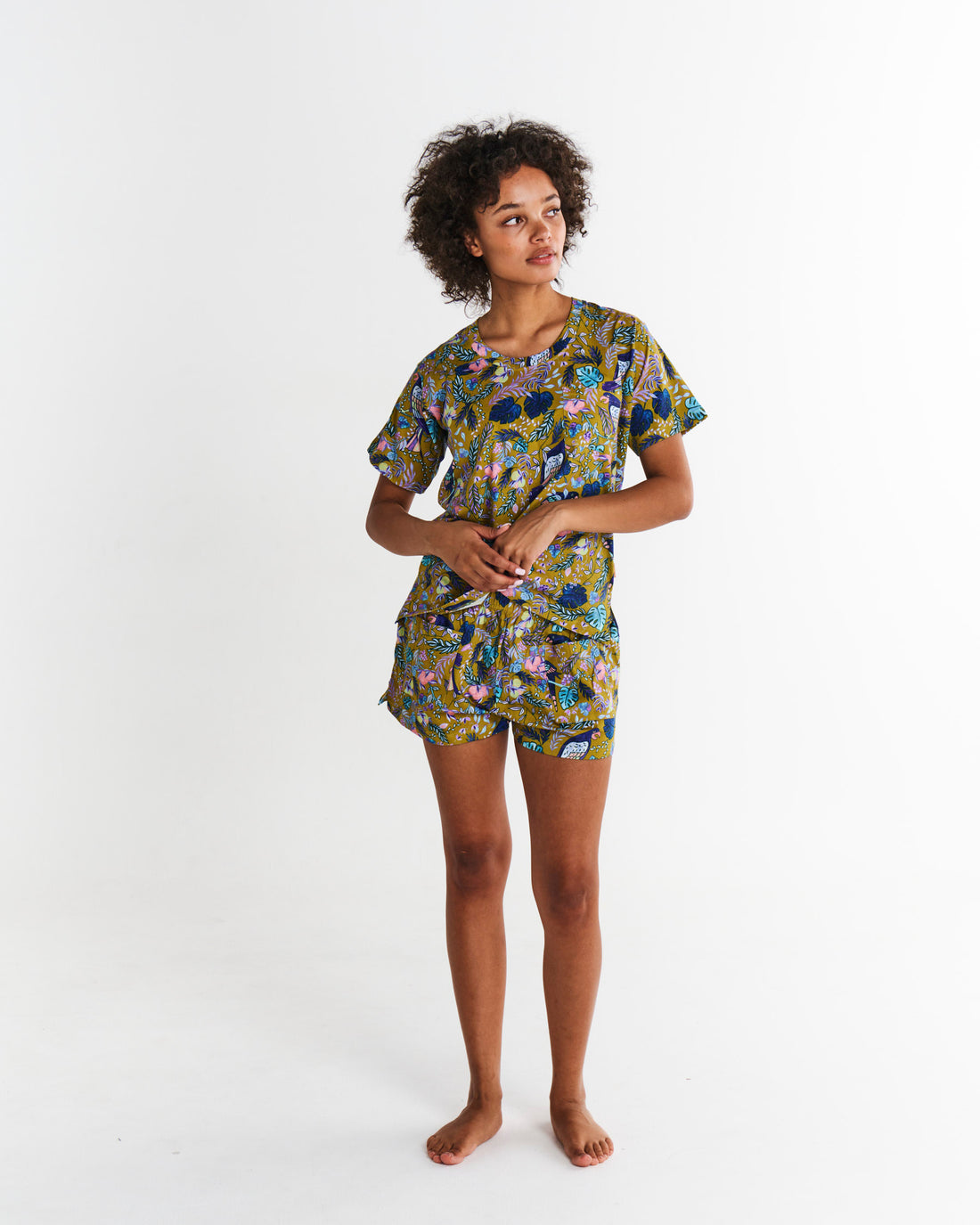 Birds Of Paradise Organic Cotton Short Sleeve T-Shirt & Shorts Pyjama Set