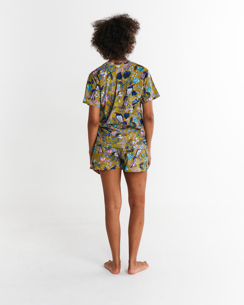 Birds Of Paradise Organic Cotton Short Sleeve T-Shirt & Shorts Pyjama Set