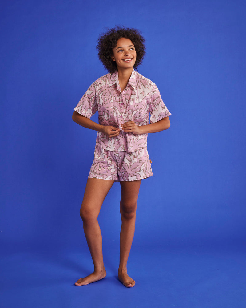 Balmy Palmy Organic Cotton Short Sleeve Shirt & Short Pyjama Set