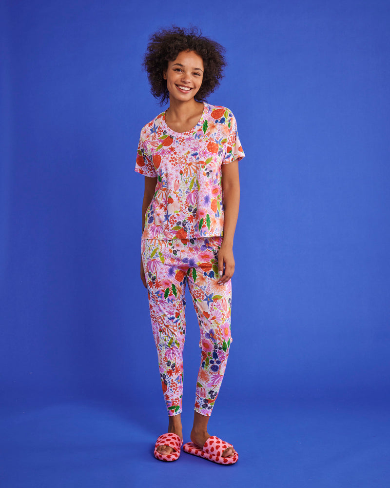 Meandering Meadow Organic Cotton Short Sleeve T-Shirt & Slouch Pant Pyjama Set