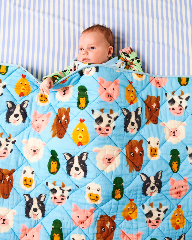 Farm Friends Organic Cotton Quilted Cot Bedspread