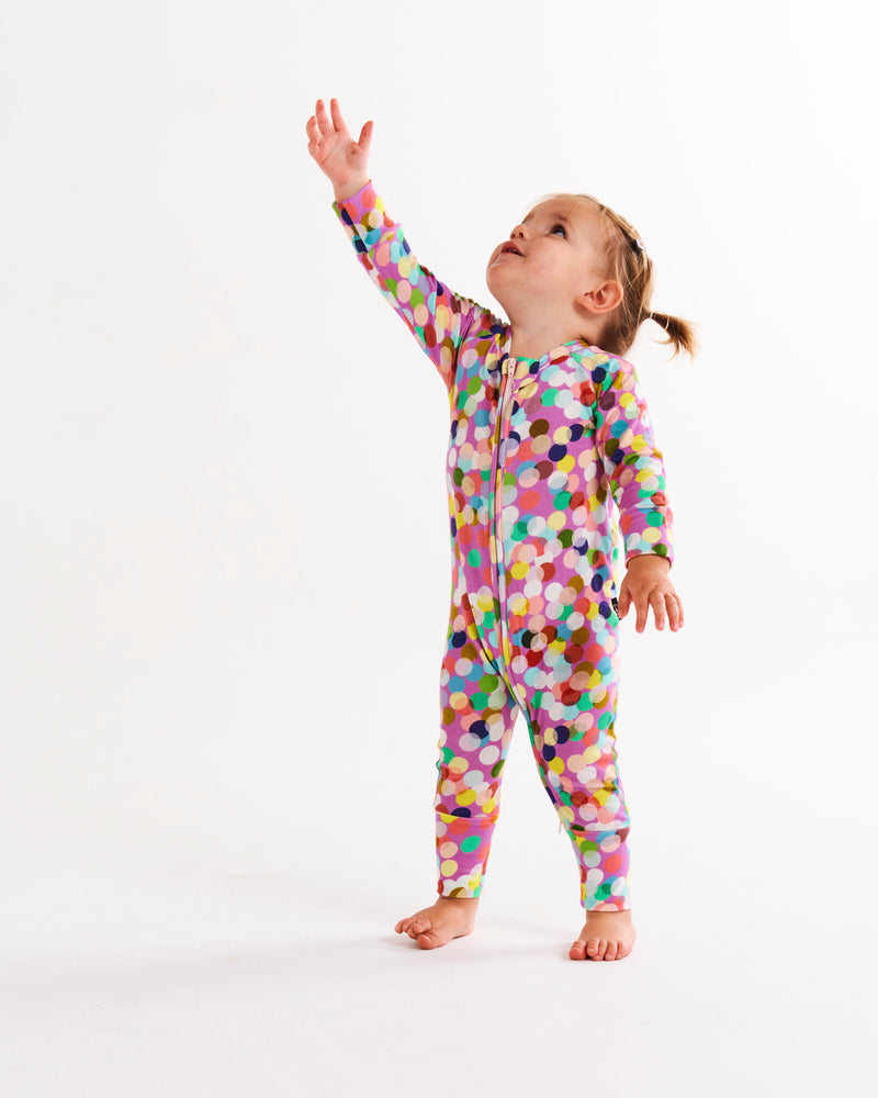 Confetti Pink Organic Long Sleeve Zip Romper